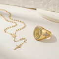 Set Religioso Virgen María - Camándula + Anillo en Oro Laminado 18K