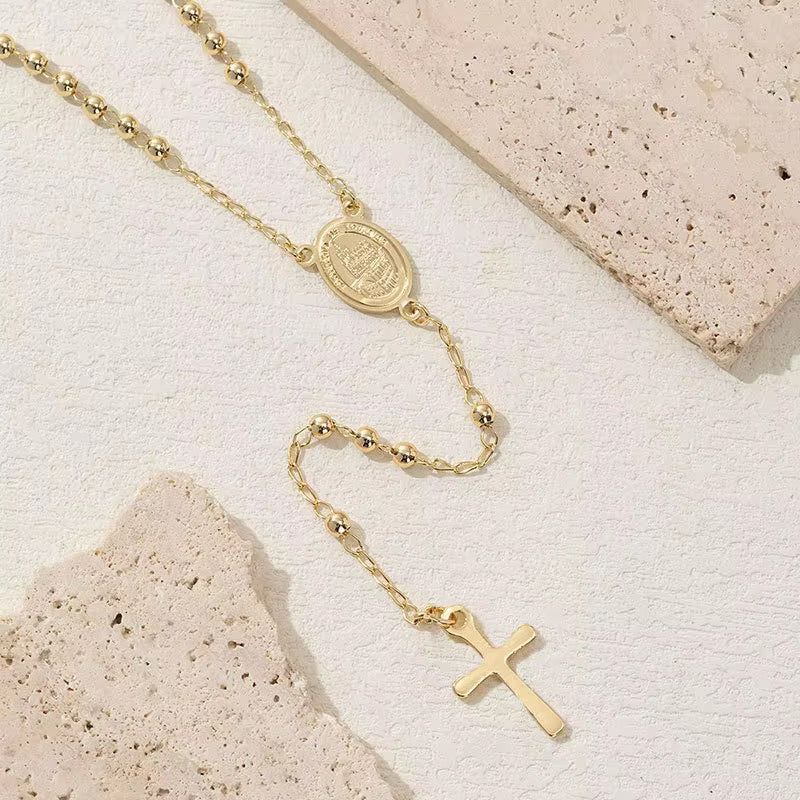 Camándula Virgen María con Dije de Cruz en Oro Laminado 18K