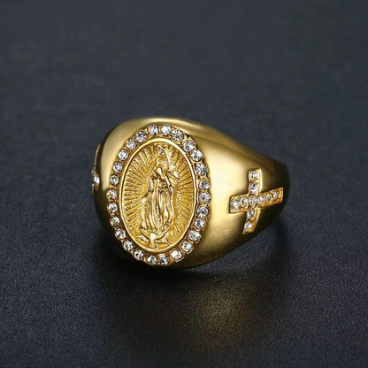 Set Religioso Virgen María - Camándula + Anillo en Oro Laminado 18K