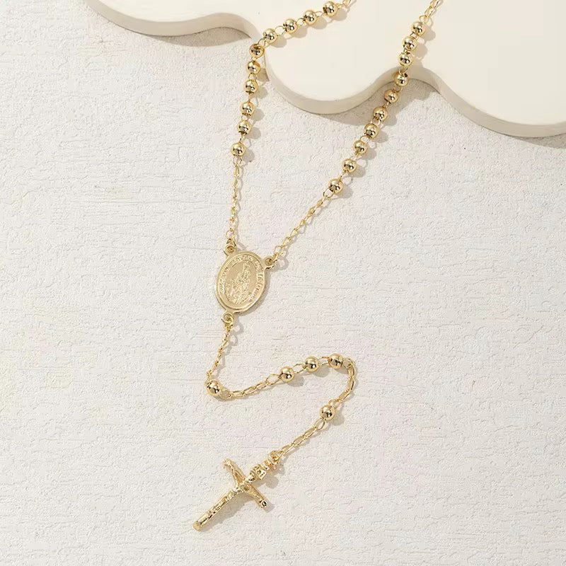 Camándula Virgen María con Dije de Cruz en Oro Laminado 18K