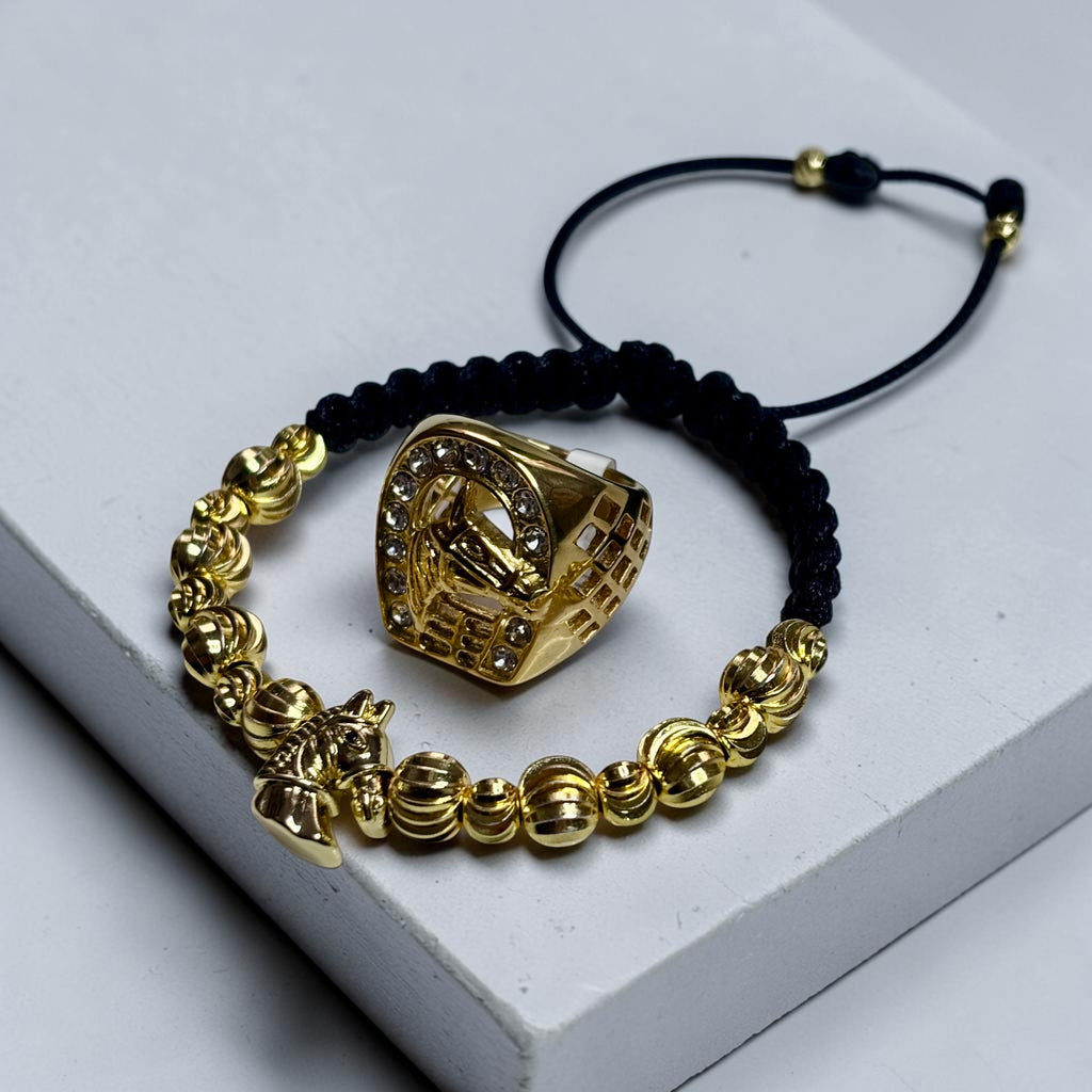 Combo Agropecuario 🐎 Anillo + Pulsera en Oro Laminado 18K