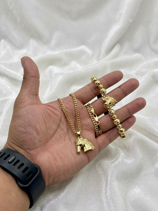 Cadena Cubana 60cm + Dije Caballo + Pulsera GRATIS