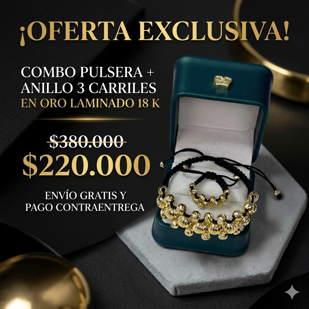 Gran Combo Pulsera + Anillo 3 Carriles en Oro Laminado 18K ✨