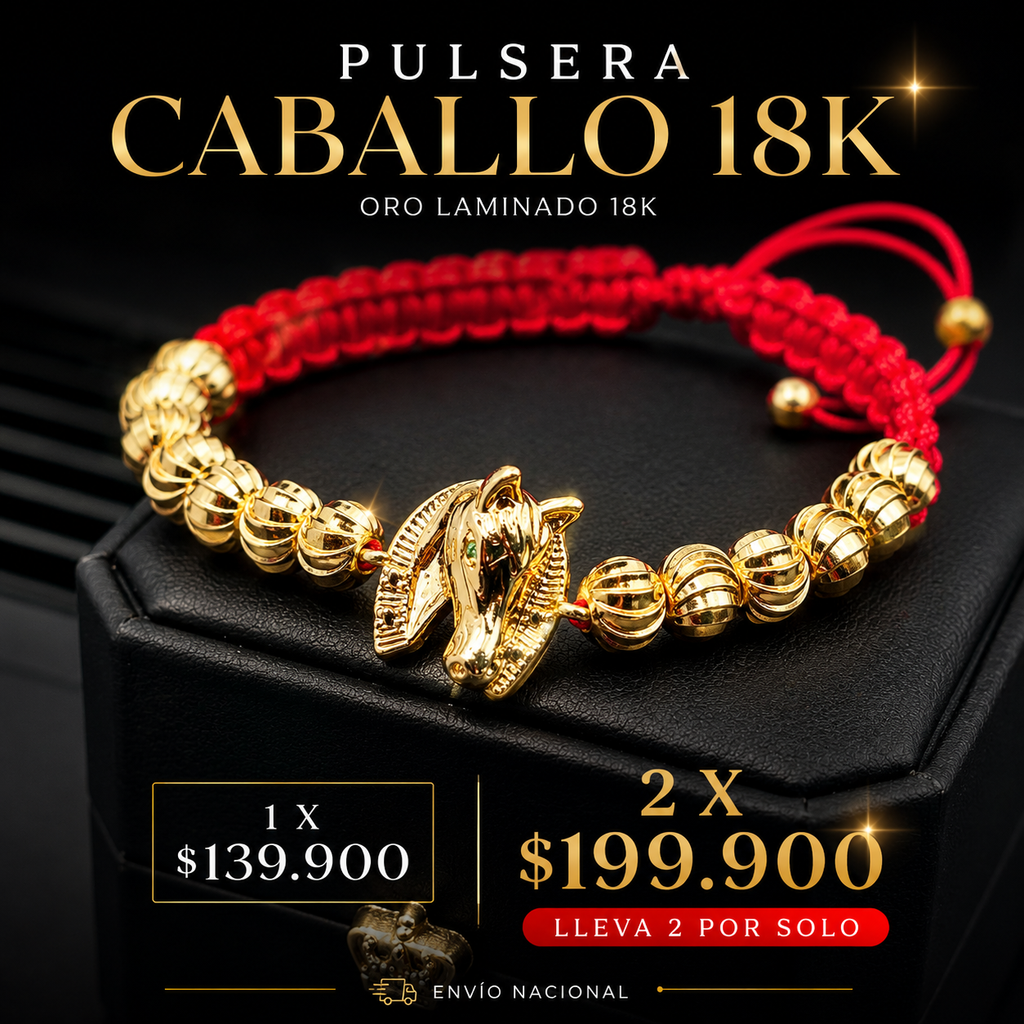 Pulsera Caballo Imperial Hilo Rojo en Oro Laminado 18K 🐎❤️