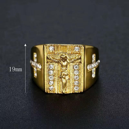 Anillo Jesús en La Cruz en Oro Laminado 18K
