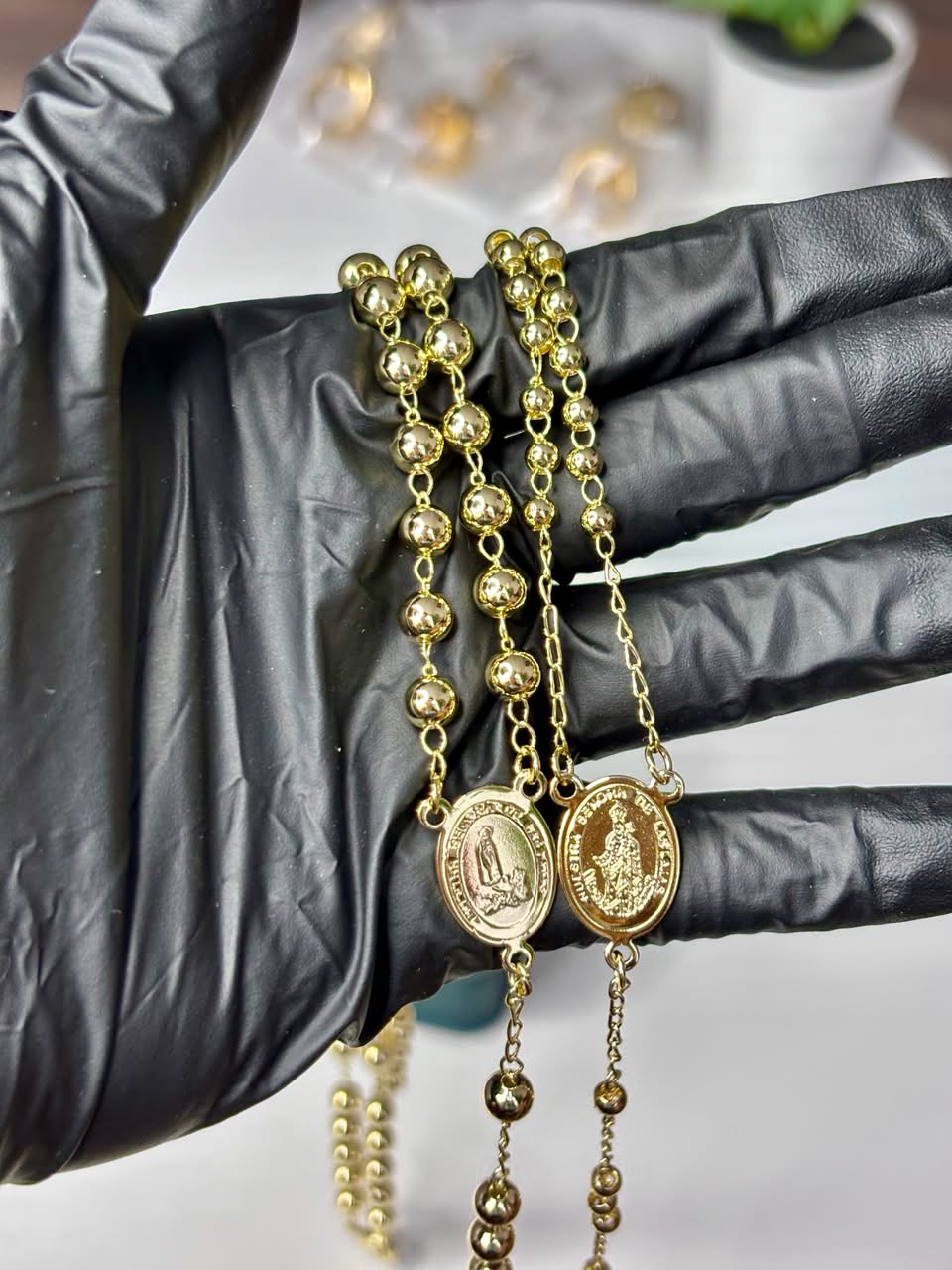 🙏 Camándula Virgen María con Dije de Cruz en Oro Laminado 18K ✨