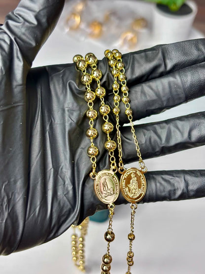 🙏 Camándula Virgen María con Dije de Cruz en Oro Laminado 18K ✨