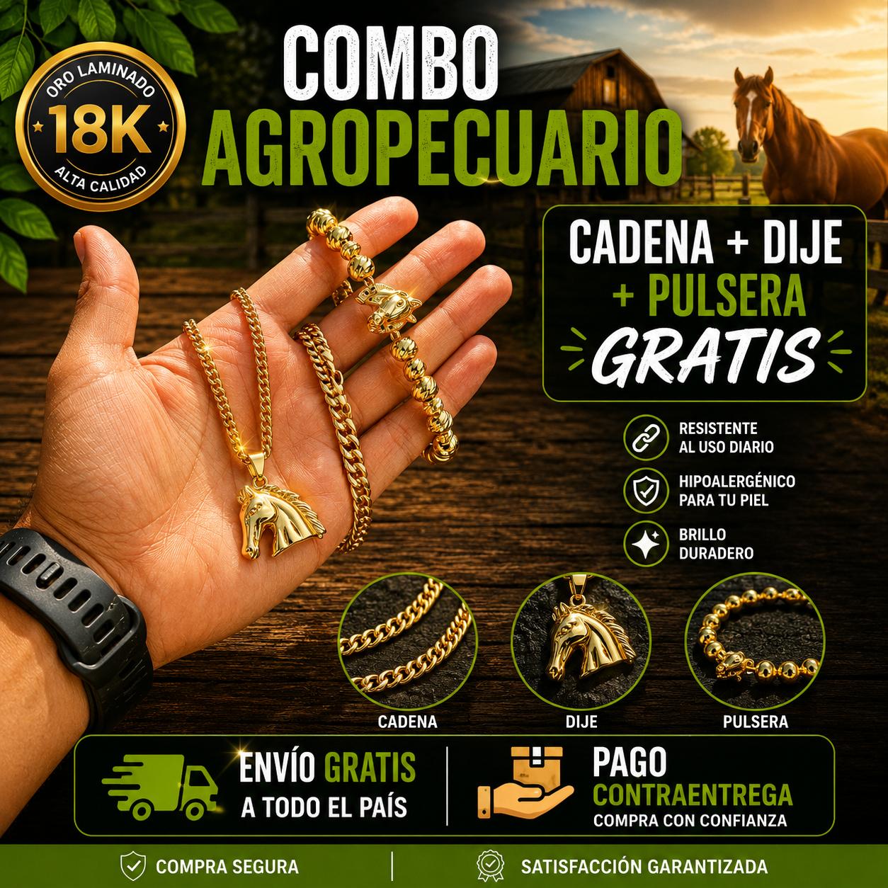 Cadena Cubana 60cm + Dije Caballo + Pulsera GRATIS