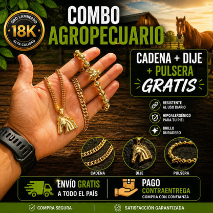 Cadena Cubana 60cm + Dije Caballo + Pulsera GRATIS